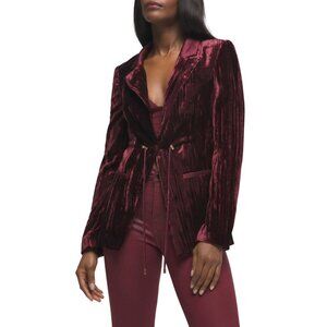 Good American Drawcord Waist Maroon Burgundy Velvet Blazer